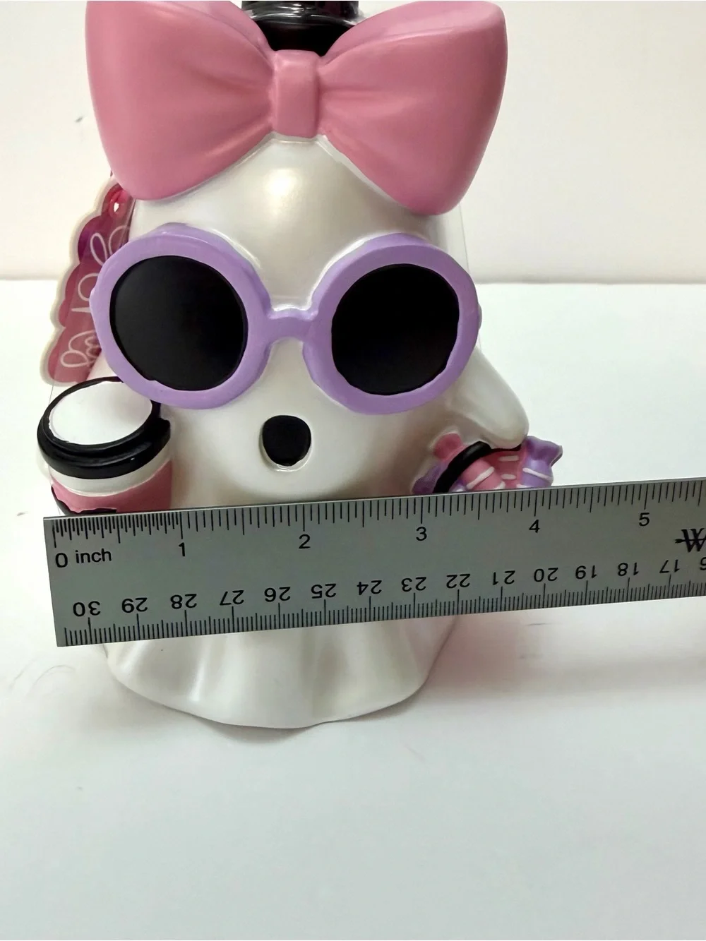 Halloween Ghost Soap Dispenser with Pink Bow and Sunglasses